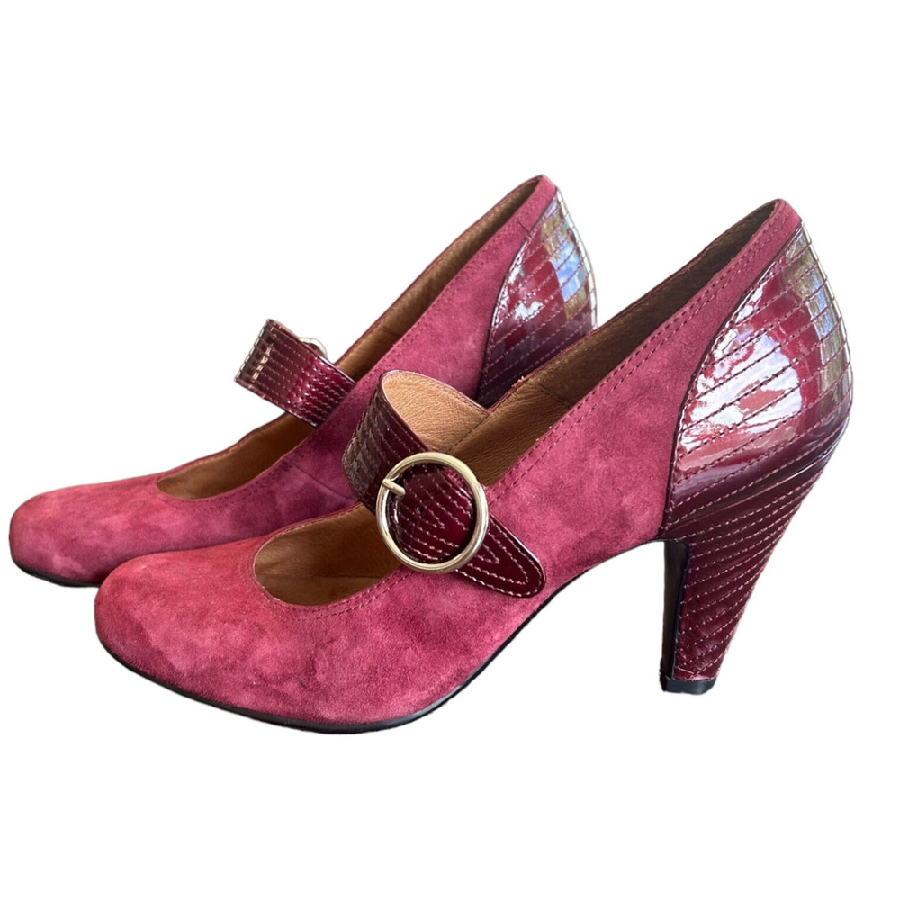 Sofft Womens Mary Jane 10 Burgundy Suede Patent Leather Pumps Comfort Feminine